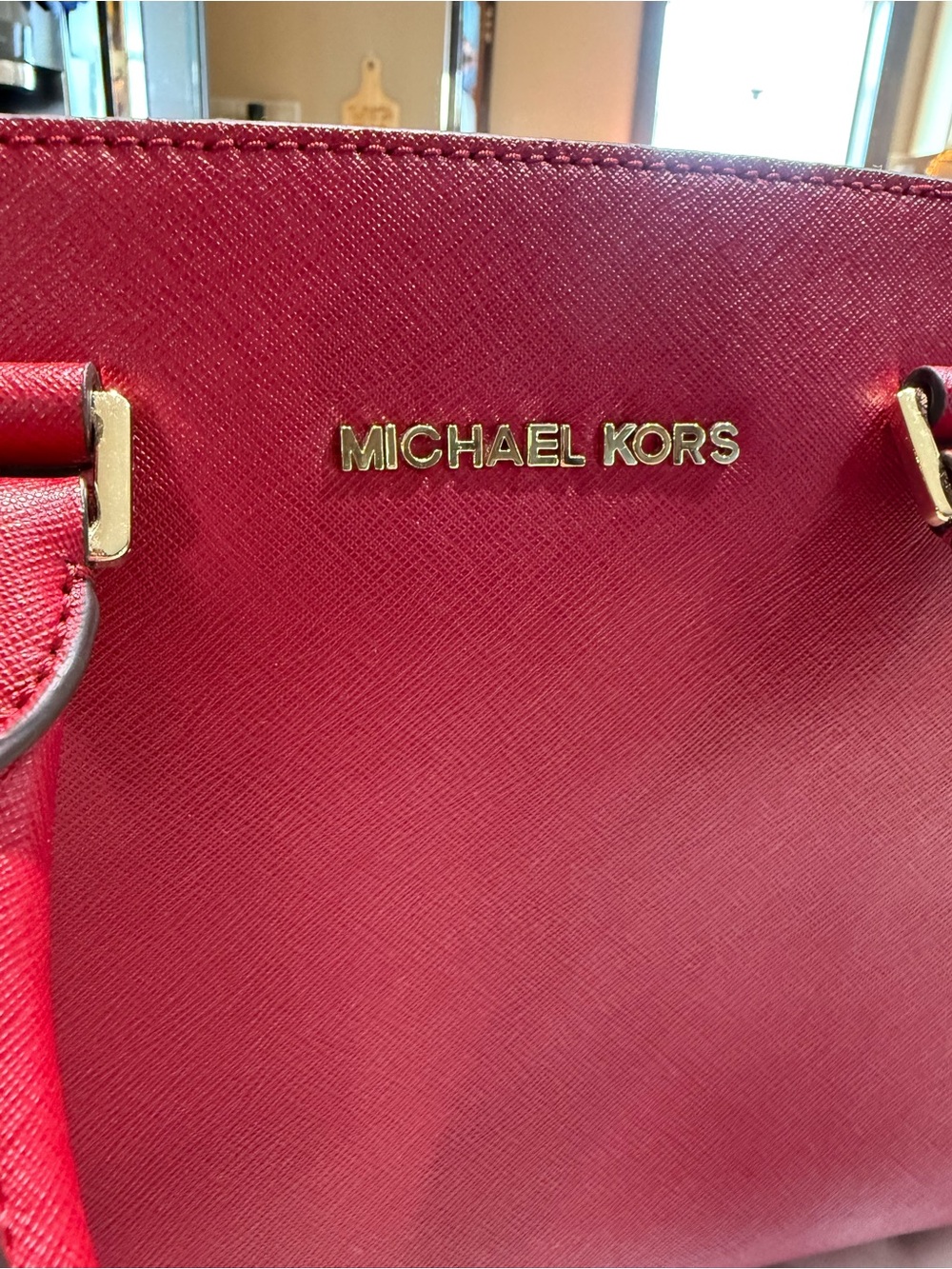 Michael Kors Cherry Red Saffiano Leather Satchel with Shoulder Strap - Picture 2 of 10